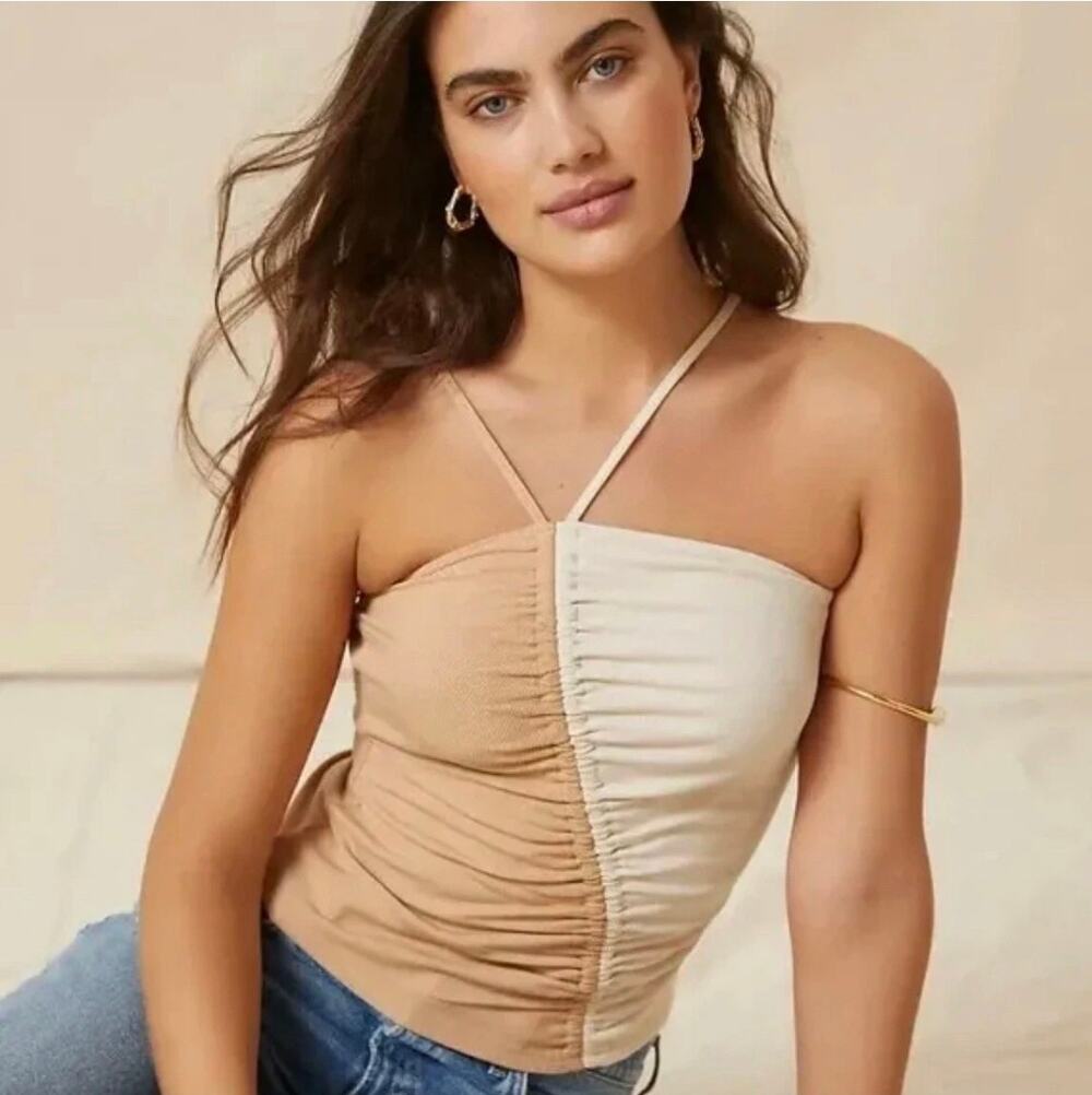 NWT Dolan for Anthropologie asymmetric ruched ribbed halter tank top. Size M.